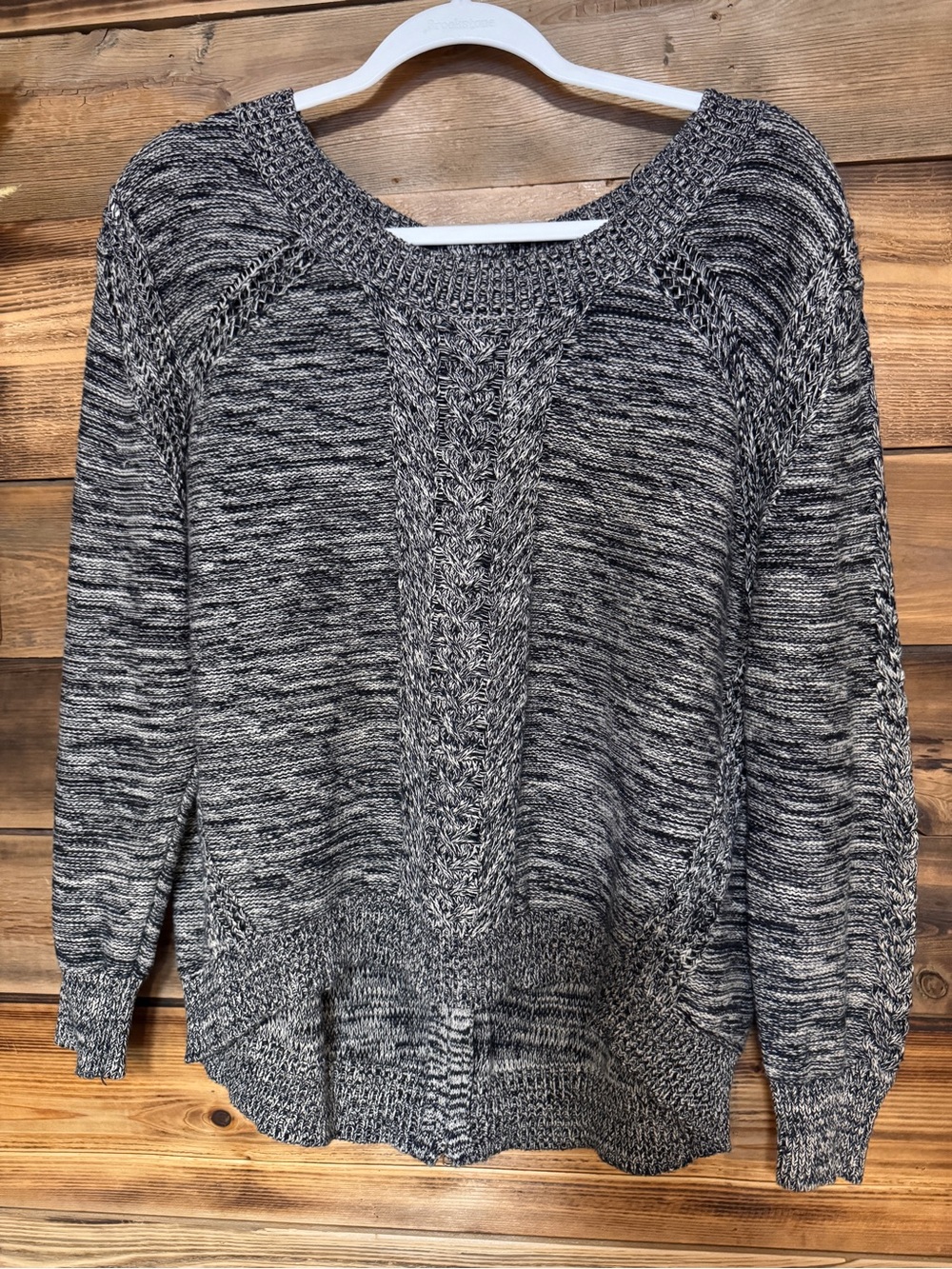 Willow High Low Cable Knit Sweater Women’s | Size Medium | Black Marled Zipper